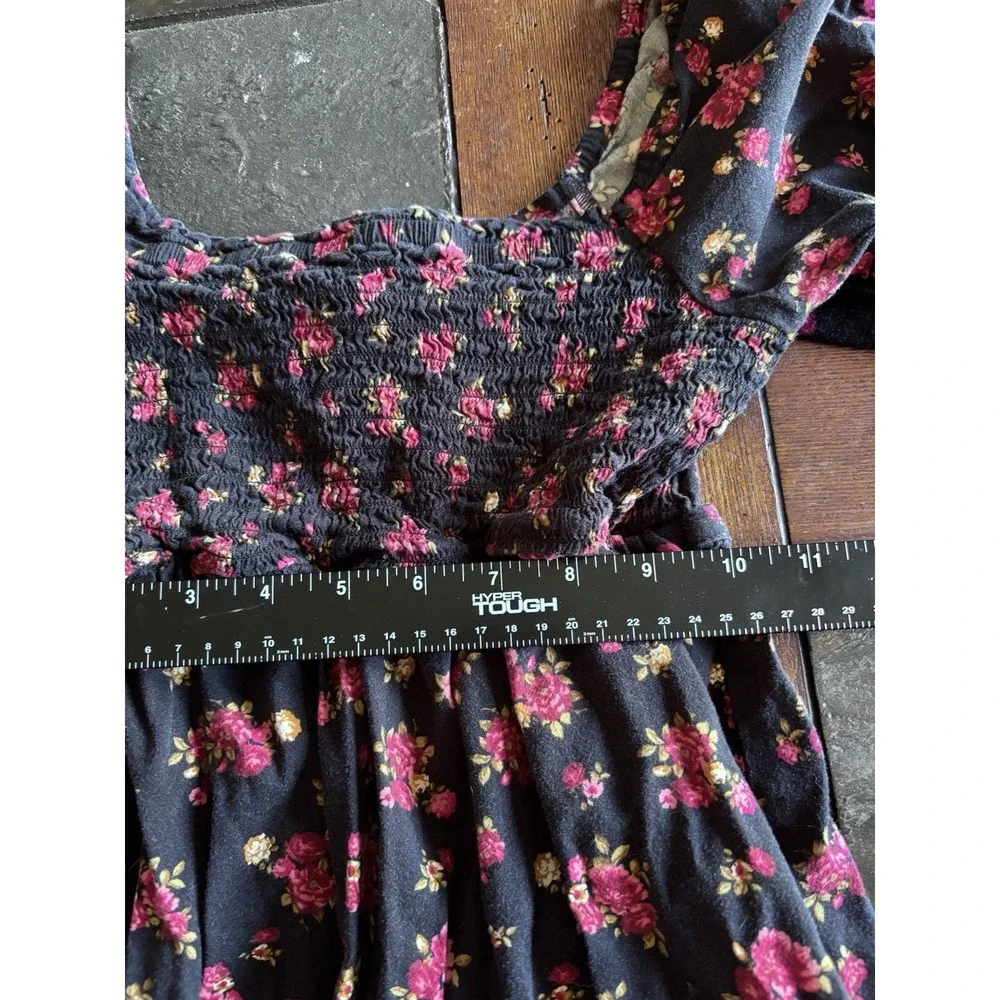 Old Navy Girls Size Large Black Red Floral Dress Long Sleeve Open Back Boho